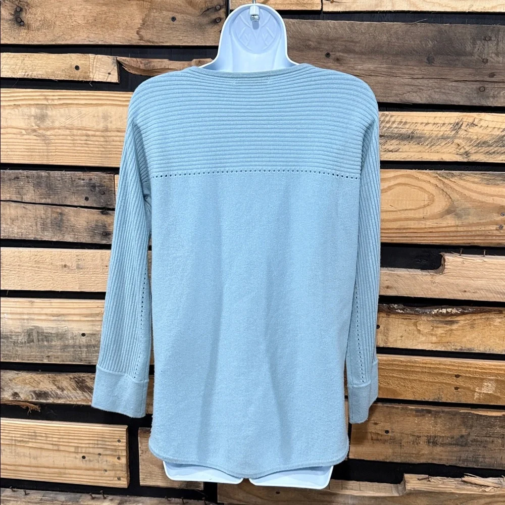 Woolovers Wool Cashmere Blue Ribbed‎ Knit Crew Neck Sweater Long Sleeve Size S